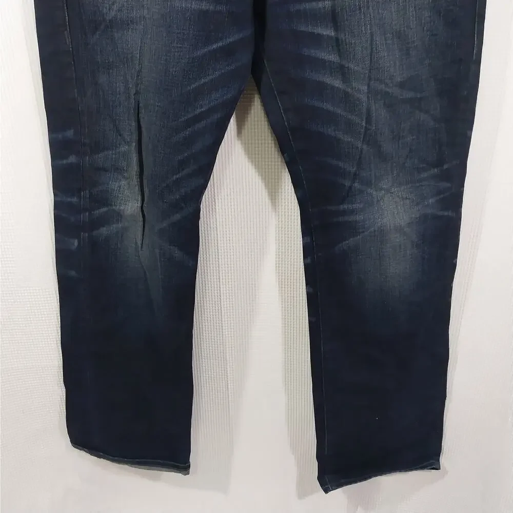 TRUE RELIGION! FAB DEEP BLUE, LOGO POCKET OMBRE FADE STRAIGHT LEG JEANS! SZ 36